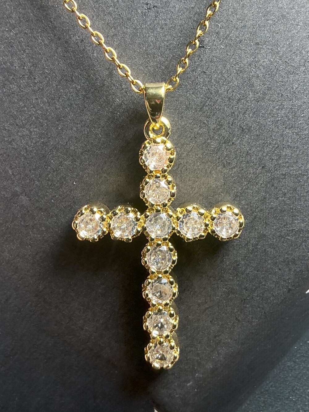 Gold Cross CZ Diamond Necklace  Sparkle Hypoallergenic Faith Religious Jewelry